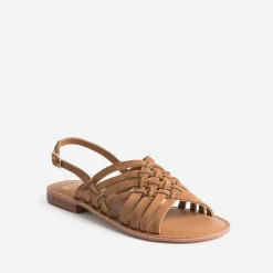 Eram Sandales^Sandale marron en cuir velours tressé TAUPE