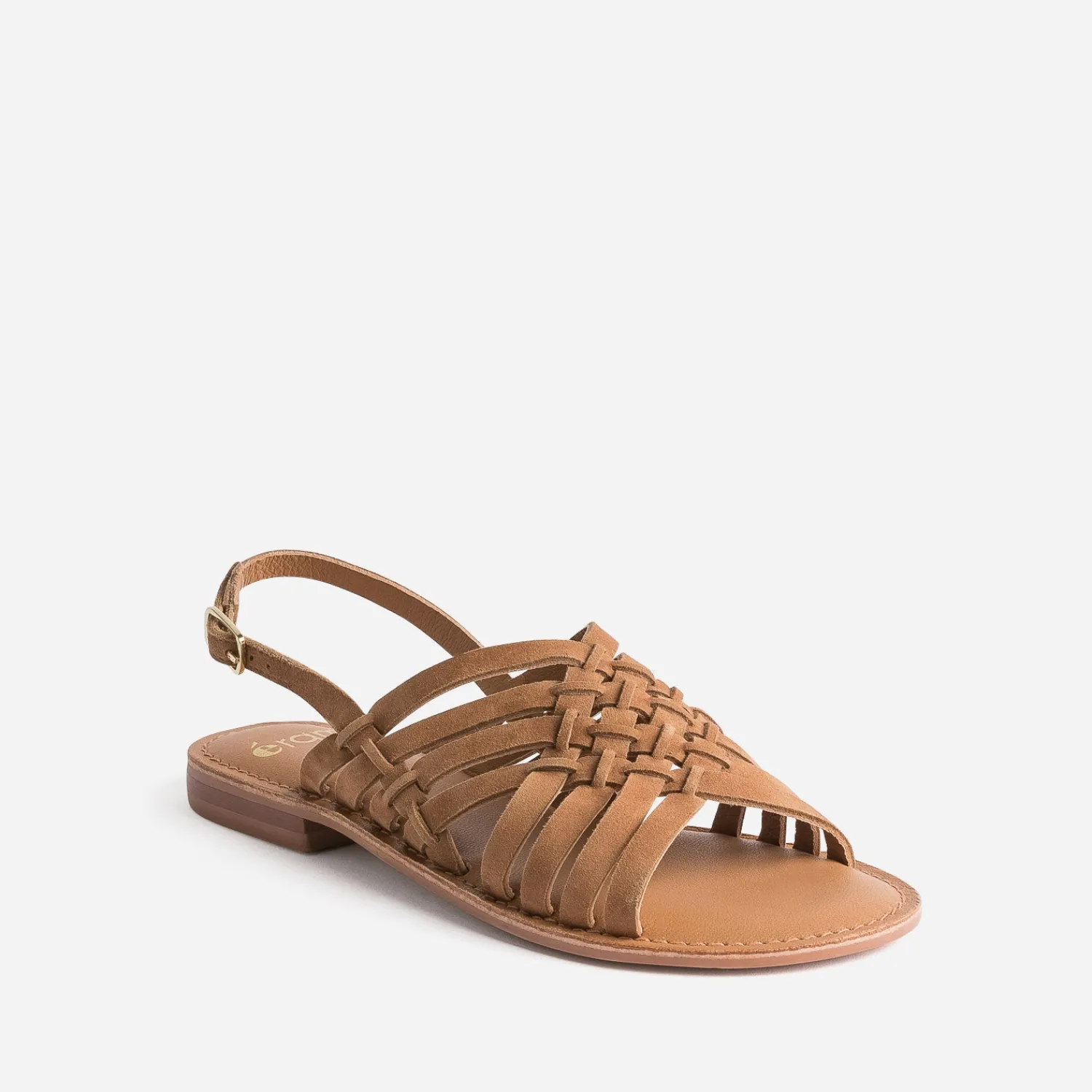 Eram Sandales^Sandale marron en cuir velours tressé TAUPE