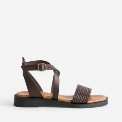 Eram Sandales^Sandale foncé cuir bride tressée éco-conçu MARRON