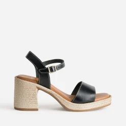 Eram Sandales^Sandale e cuir talon effet corde NOIR