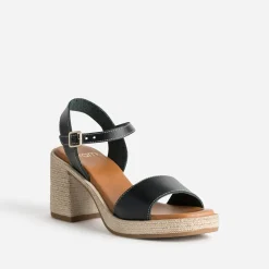 Eram Sandales^Sandale e cuir talon effet corde NOIR