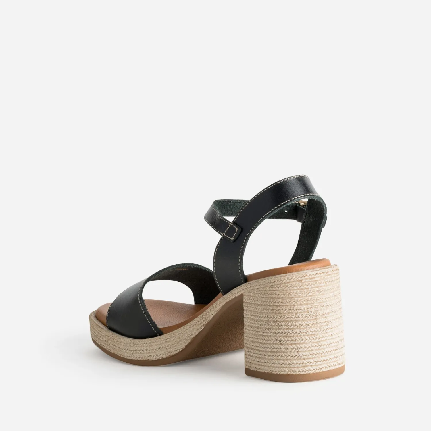 Eram Sandales^Sandale e cuir talon effet corde NOIR