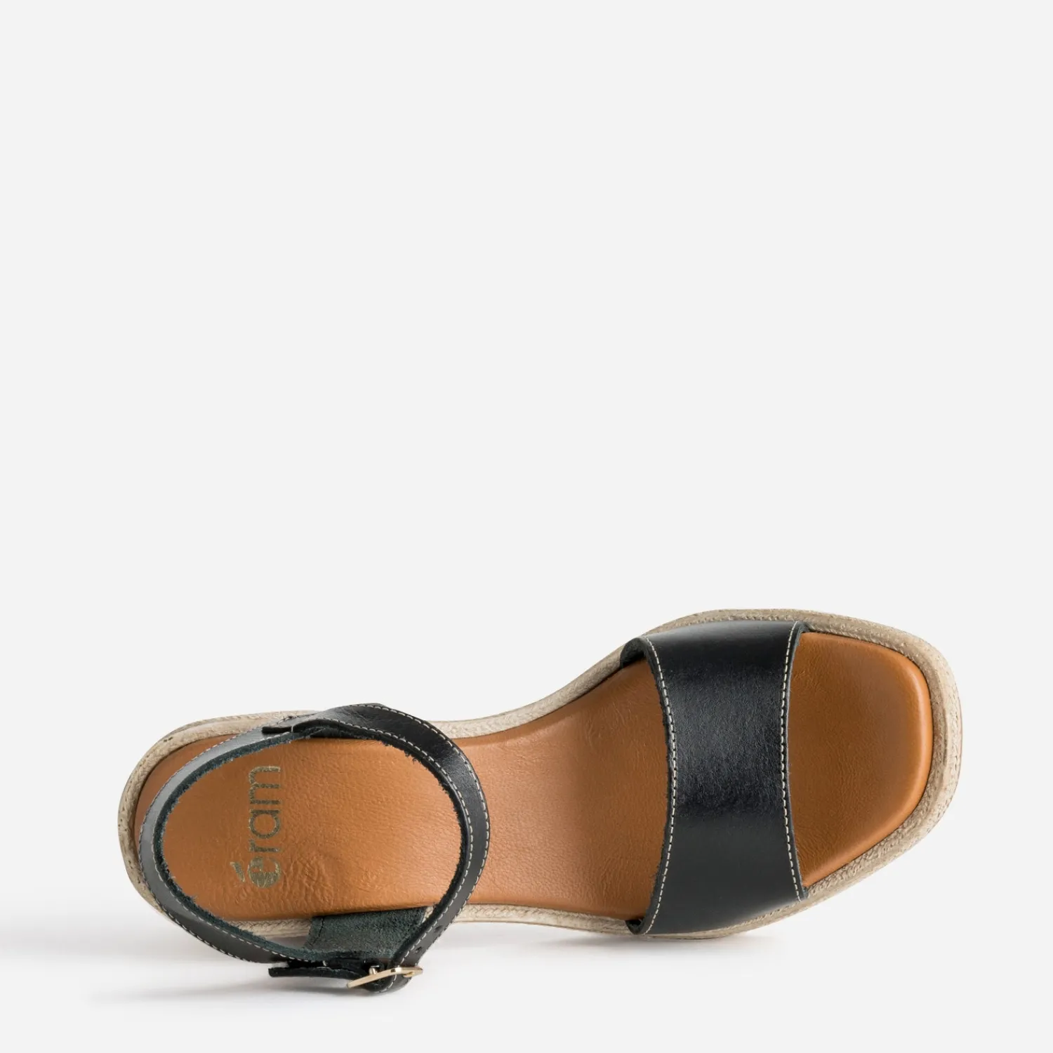 Eram Sandales^Sandale e cuir talon effet corde NOIR