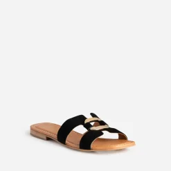Eram Mules/Tongs|Sandales^Sandale e cuir velours et anneau NOIR
