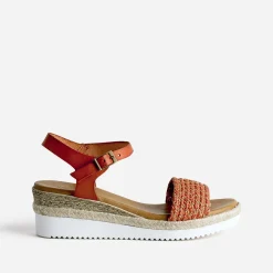 Eram Espadrilles|Sandales^Sandale éco-conçue en cuir avec bride tressée ORANGE