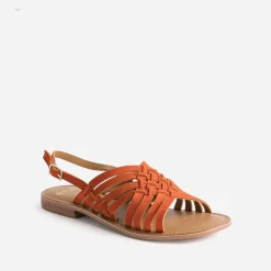 Eram Sandales^Sandale en cuir velours tressé ORANGE