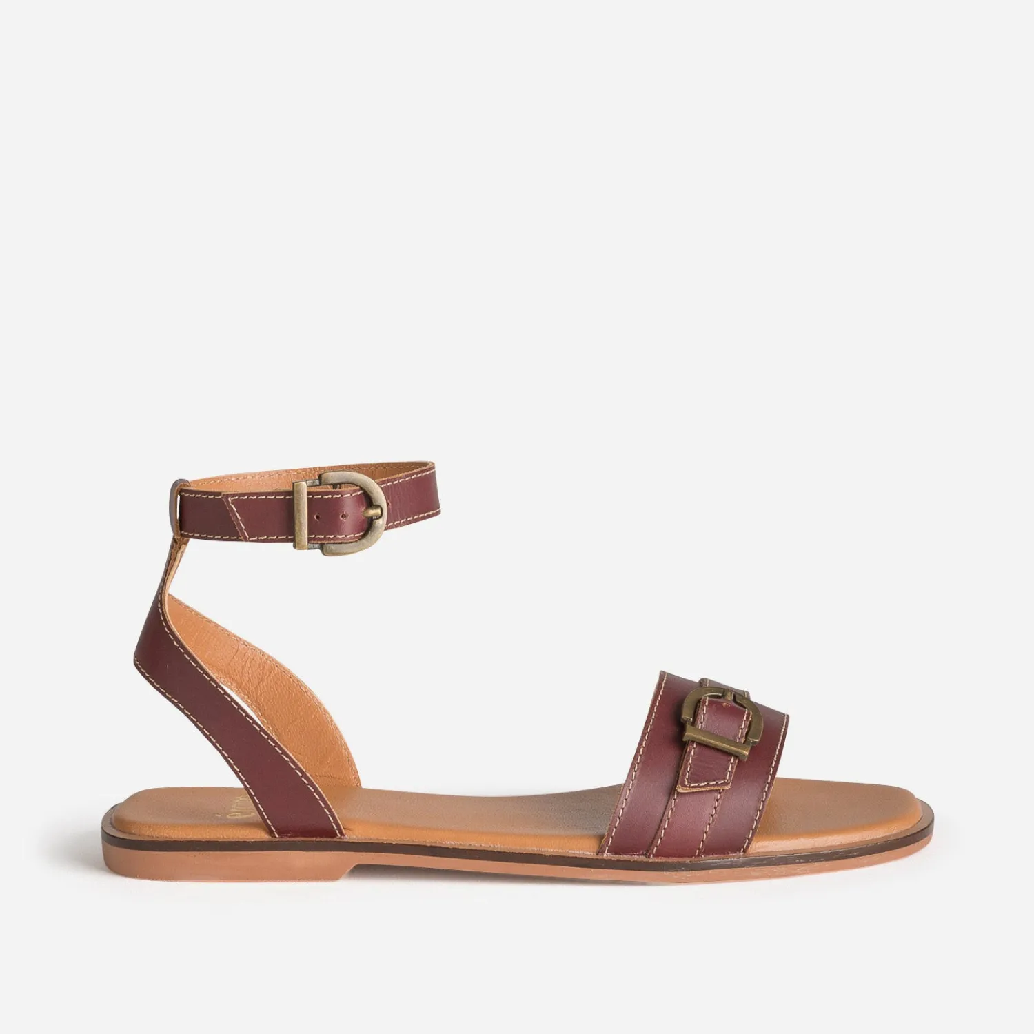 Eram Sandales^Sandale prune cuir deux brides ROUGE
