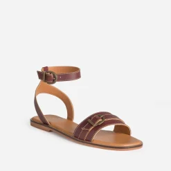Eram Sandales^Sandale prune cuir deux brides ROUGE