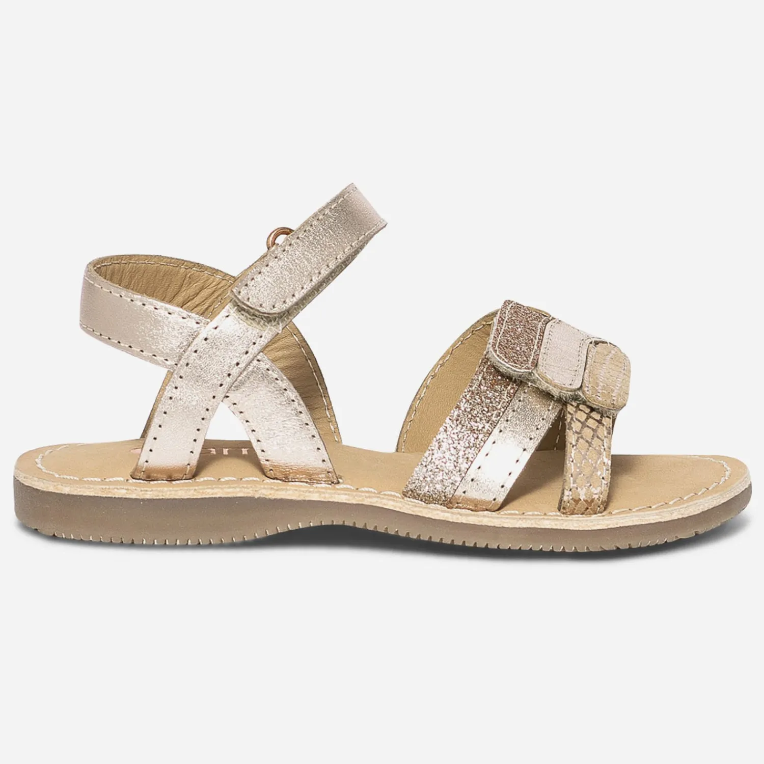 Eram Sandales^Sandale rose cuivré en cuir à scratchs MULTICOLORE