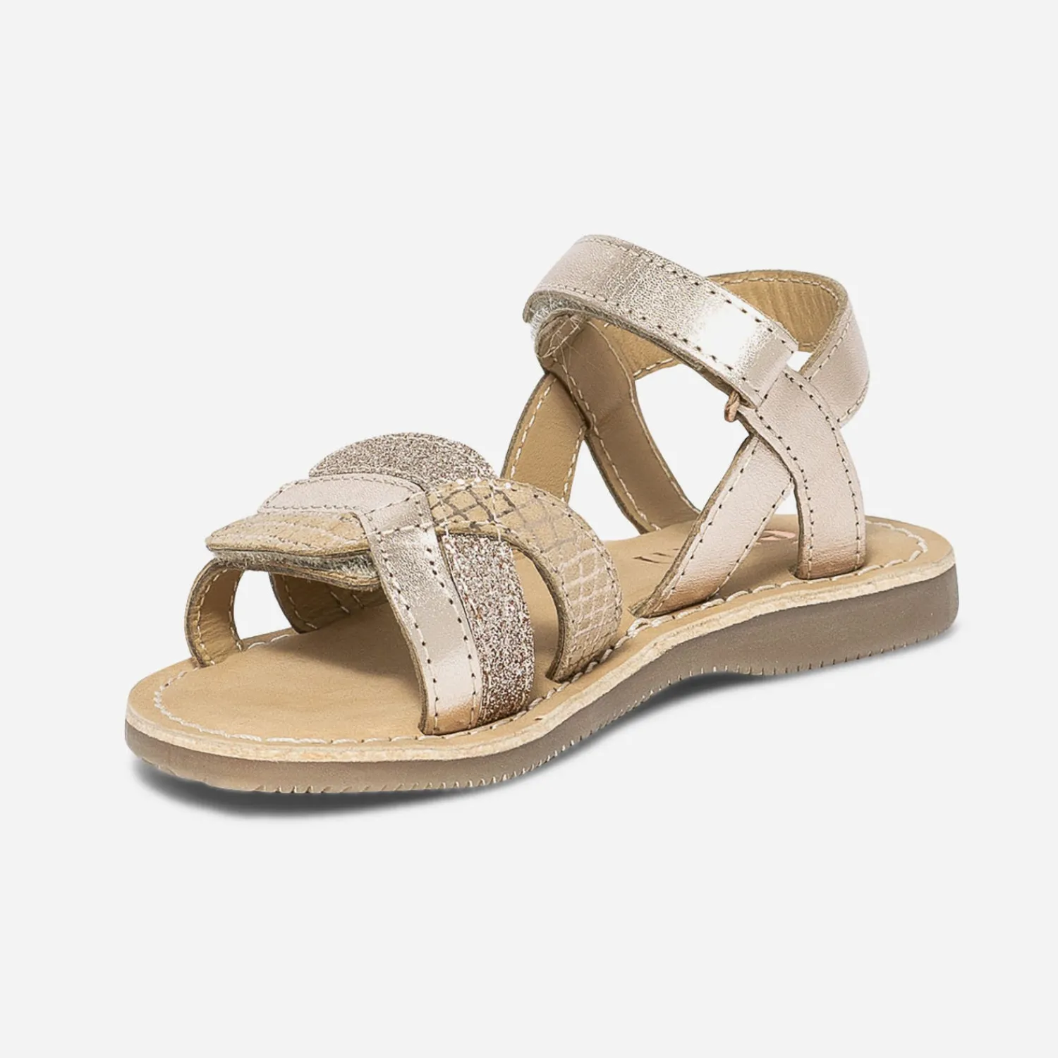 Eram Sandales^Sandale rose cuivré en cuir à scratchs MULTICOLORE