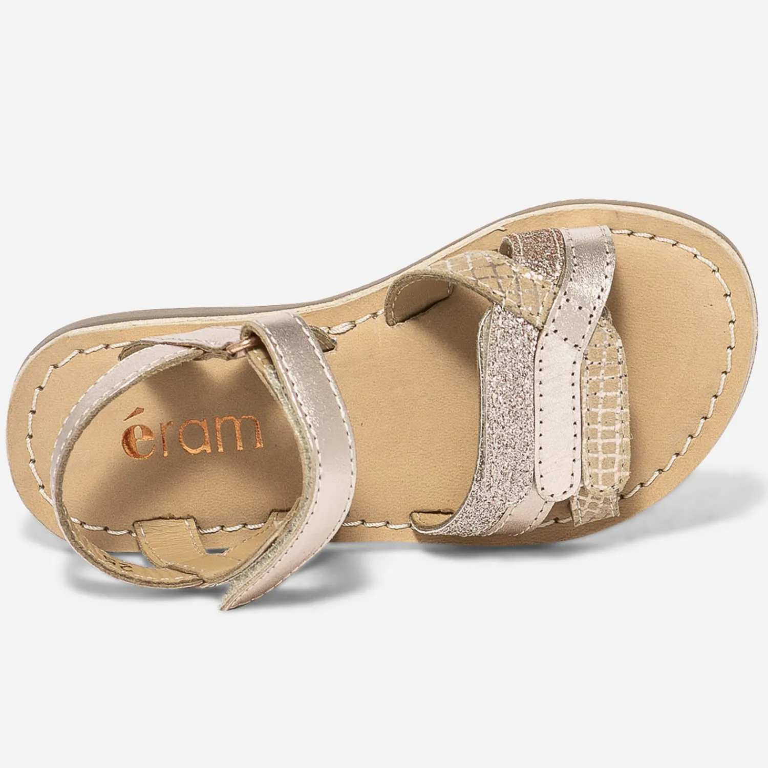 Eram Sandales^Sandale rose cuivré en cuir à scratchs MULTICOLORE
