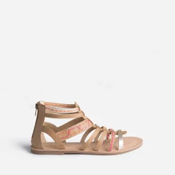 Buggy Sandales^Sandale spartiate beige en cuir broderies raphia CAMEL