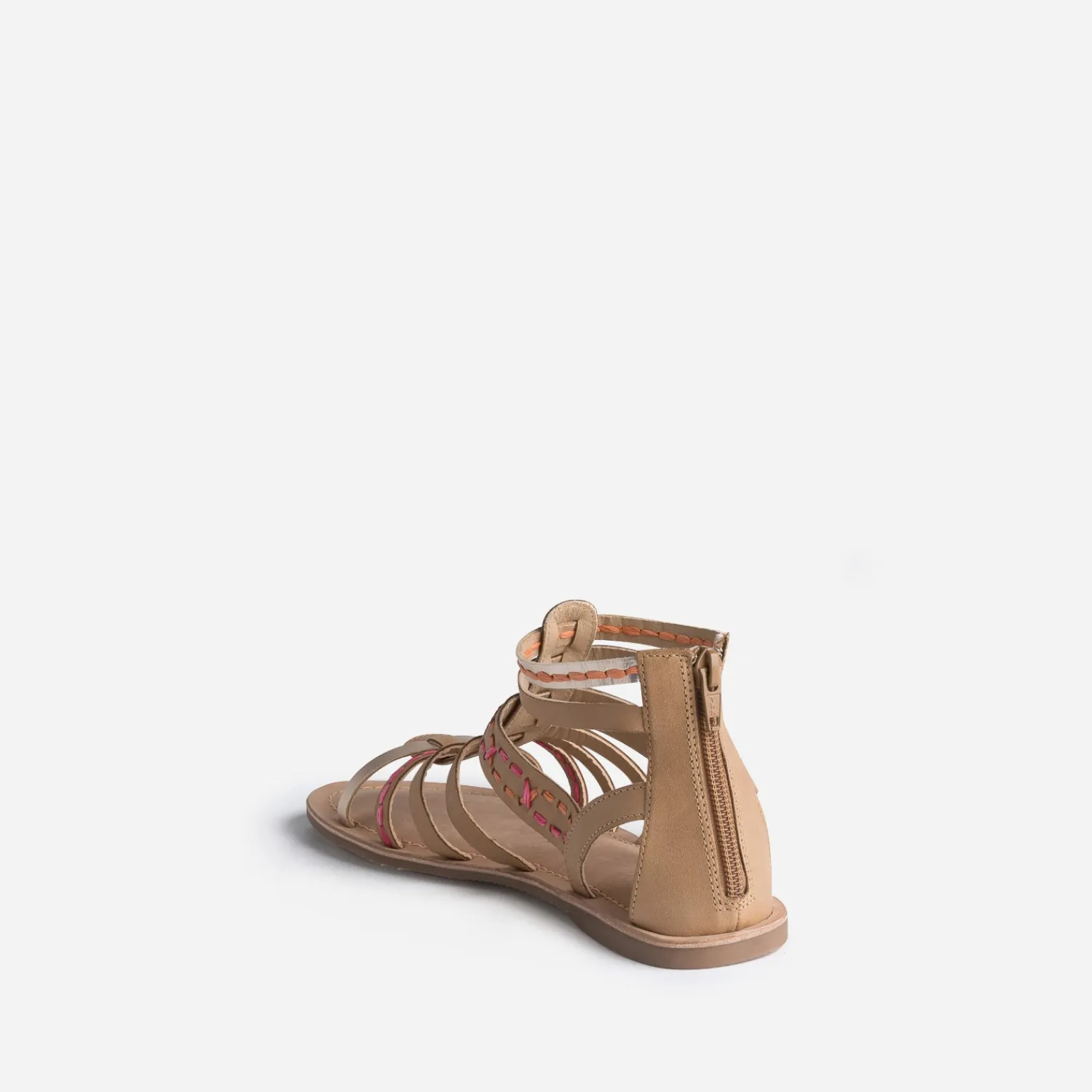 Buggy Sandales^Sandale spartiate beige en cuir broderies raphia CAMEL