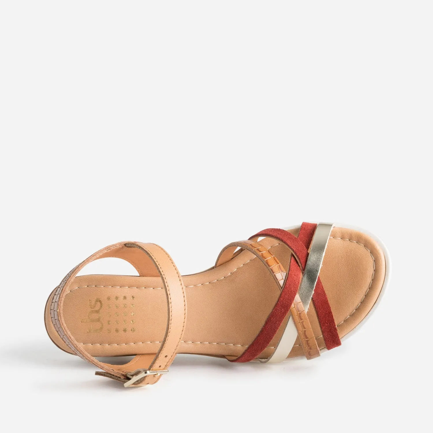 Tbs Sandales^Sandale en cuir à brides rouille et dorée COGNAC