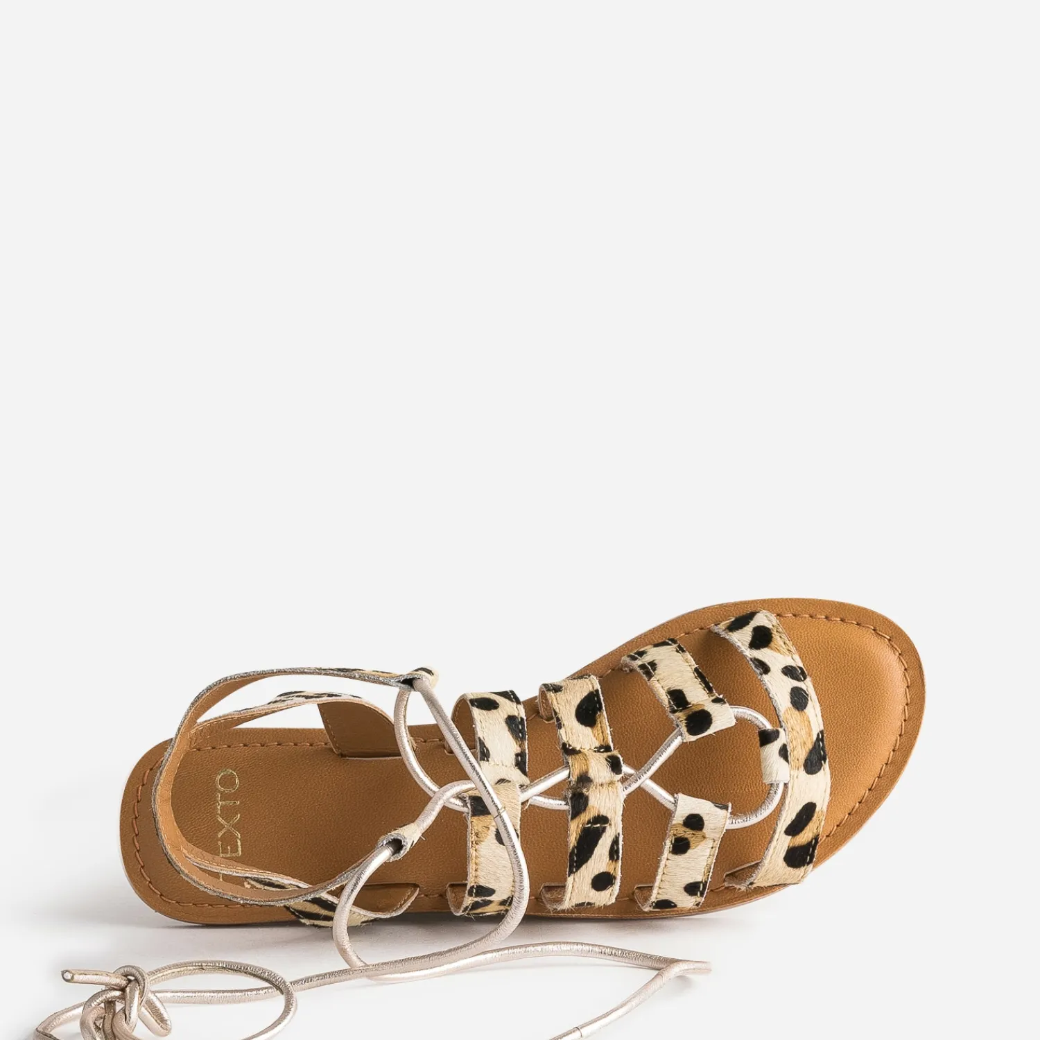 Texto Sandales^Sandale beige cuir motif léopard IMPRIME