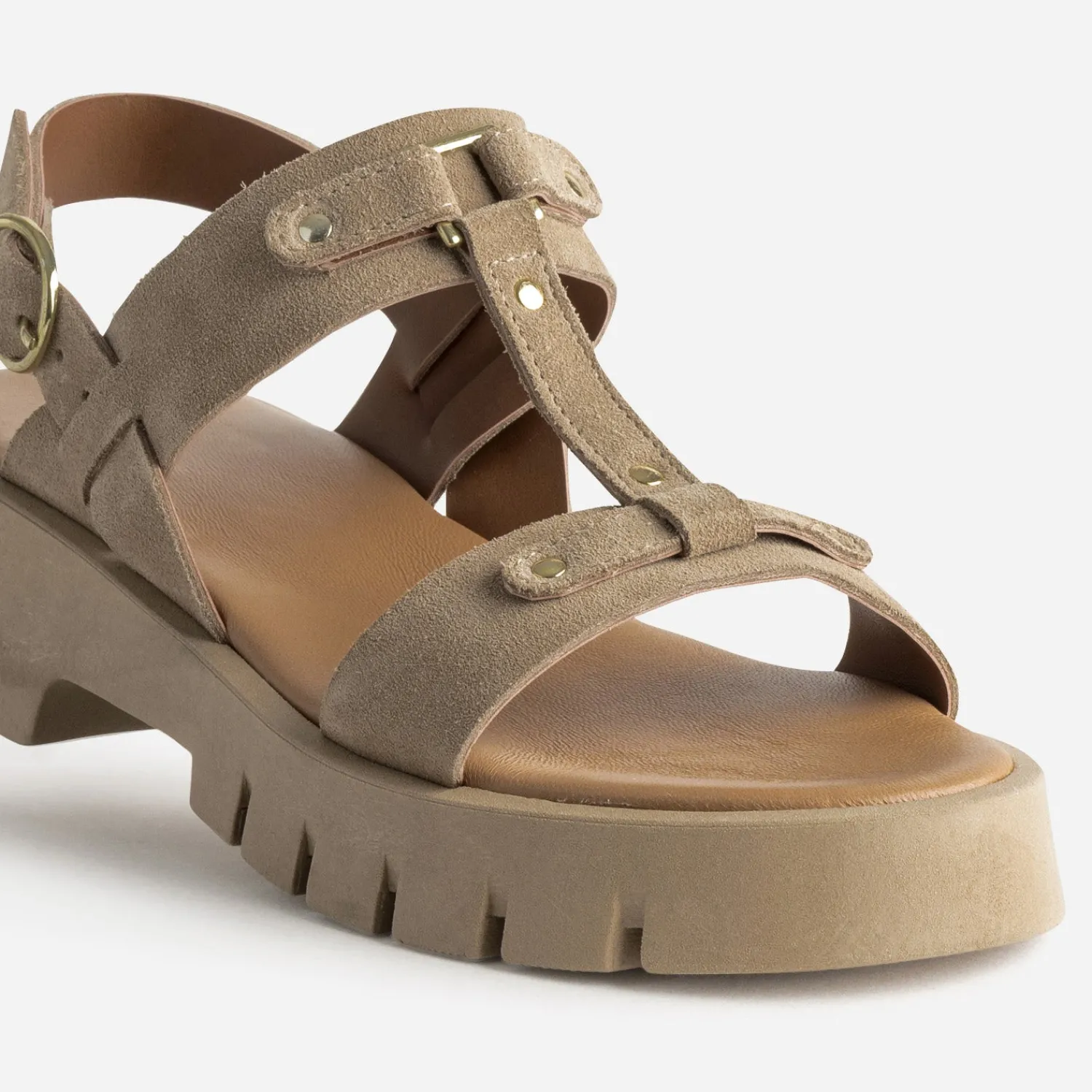 Texto Sandales^Sandale cuir velours semelle crantée BEIGE