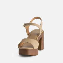 Texto Sandales^Sandale cuir velours plateforme BEIGE