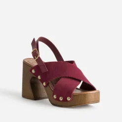 Texto Sandales^Sandale bordeaux cuir velours ROUGE