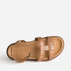 Texto Sandales^Sandale camel cuir à œillets COGNAC