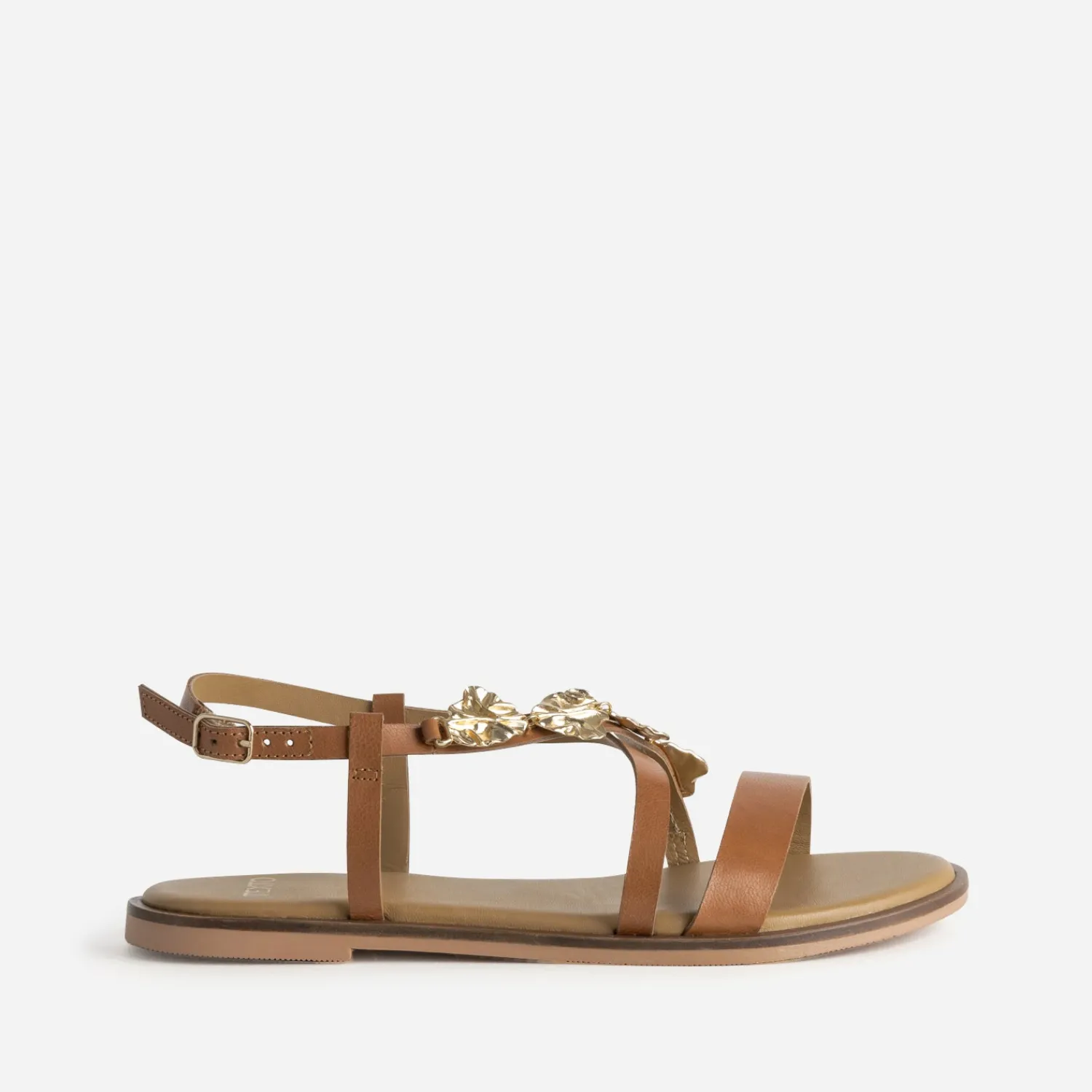 Texto Sandales^Sandale camel cuir décor feuilles COGNAC