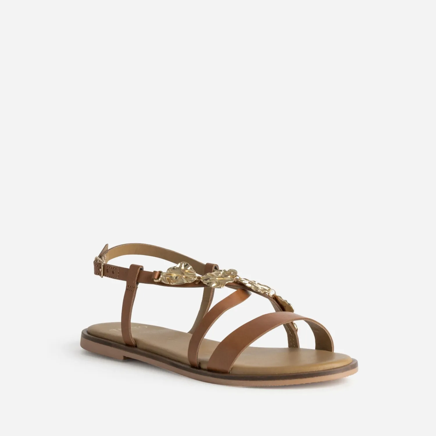 Texto Sandales^Sandale camel cuir décor feuilles COGNAC