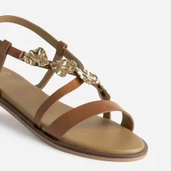Texto Sandales^Sandale camel cuir décor feuilles COGNAC