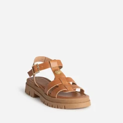 Texto Sandales^Sandale camel cuir décor soleil COGNAC