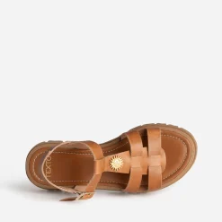 Texto Sandales^Sandale camel cuir décor soleil COGNAC