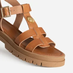 Texto Sandales^Sandale camel cuir décor soleil COGNAC