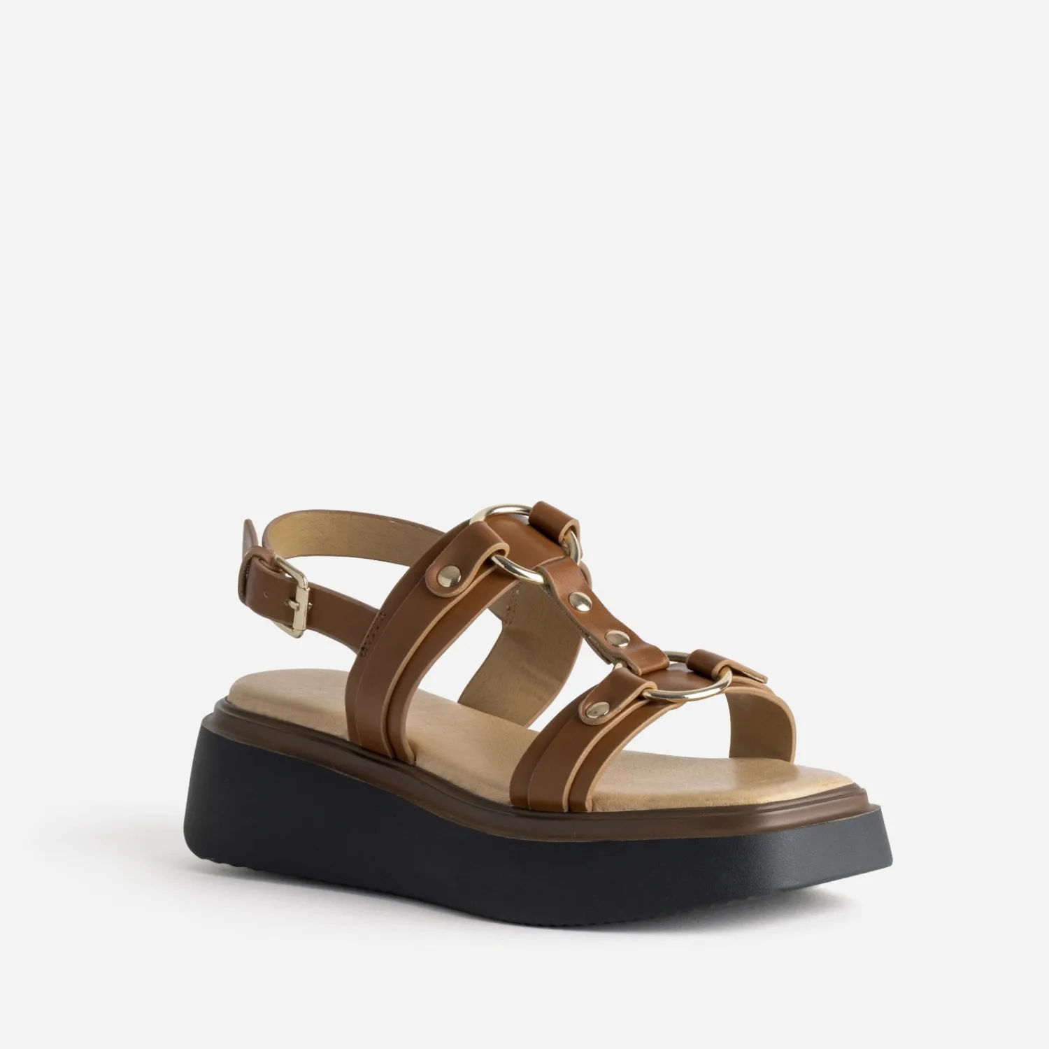 Texto Sandales^Sandale anneaux et clous COGNAC