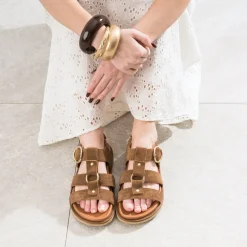 Texto Sandales^Sandale cuir velours multi brides MARRON