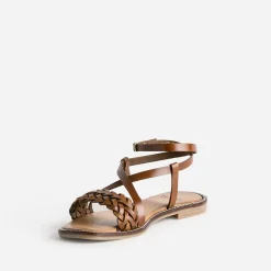 Texto Sandales^Sandale marron en cuir tressé COGNAC