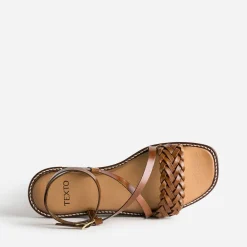 Texto Sandales^Sandale marron en cuir tressé COGNAC