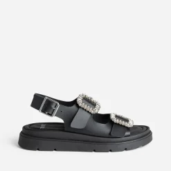 Texto Sandales^Sandale e cuir boucles strass NOIR