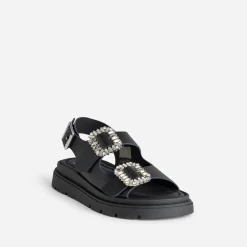 Texto Sandales^Sandale e cuir boucles strass NOIR
