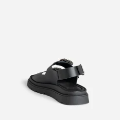Texto Sandales^Sandale e cuir boucles strass NOIR