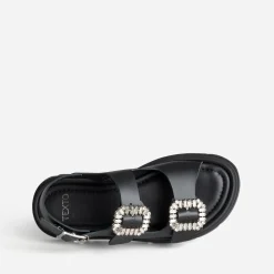 Texto Sandales^Sandale e cuir boucles strass NOIR