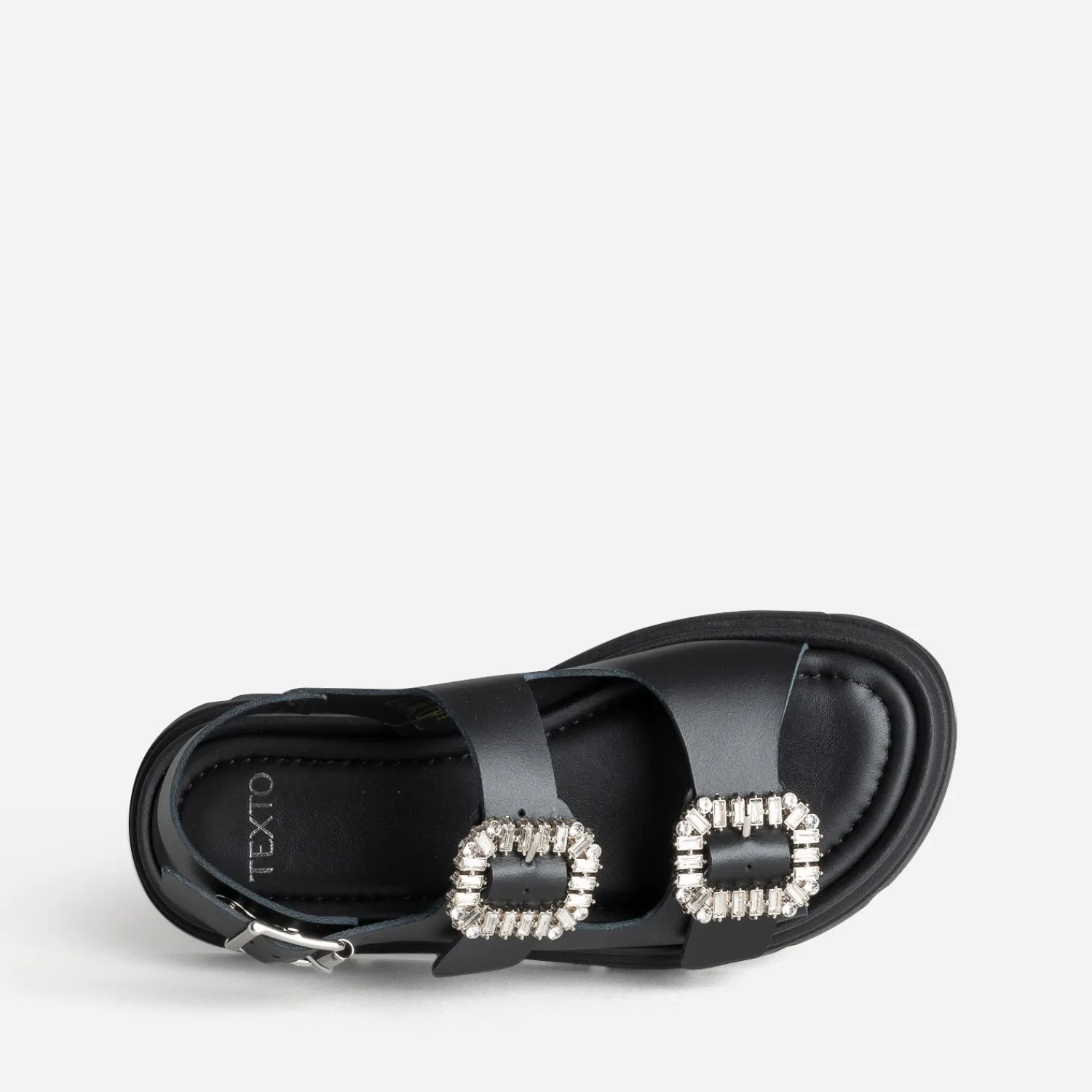 Texto Sandales^Sandale e cuir boucles strass NOIR