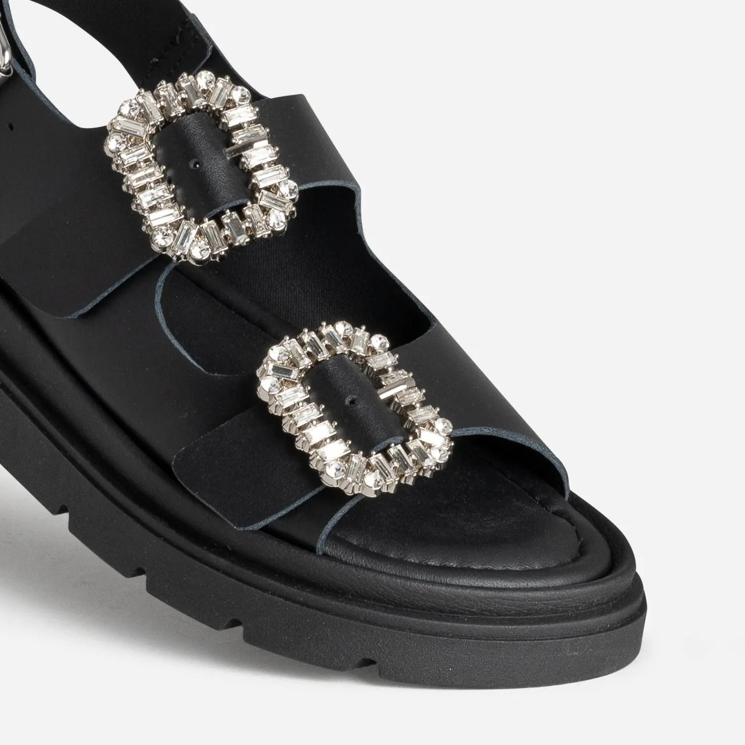 Texto Sandales^Sandale e cuir boucles strass NOIR