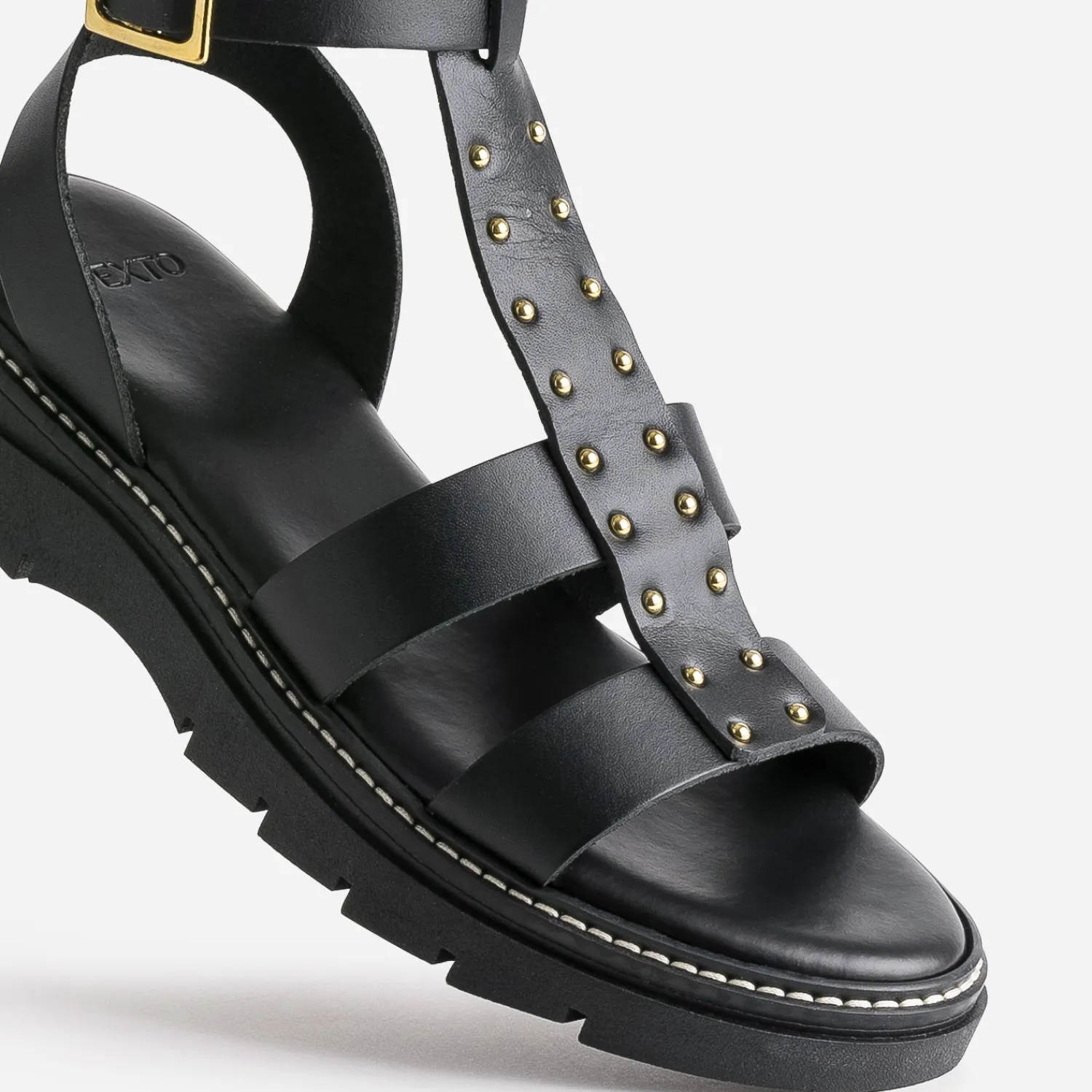 Texto Sandales^Sandale e en cuir clouté NOIR