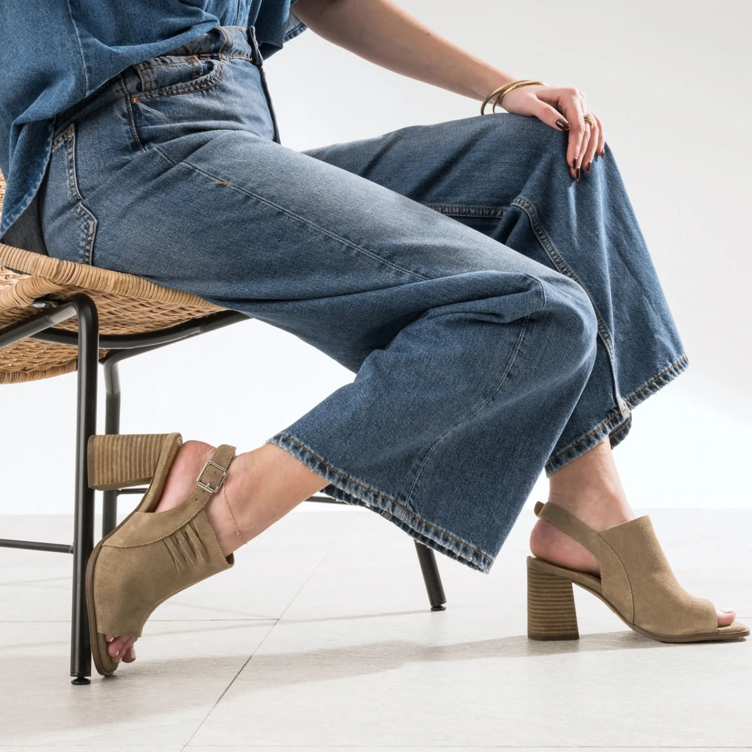 Texto Sandales^Sandale cuir velours open-toe TAUPE