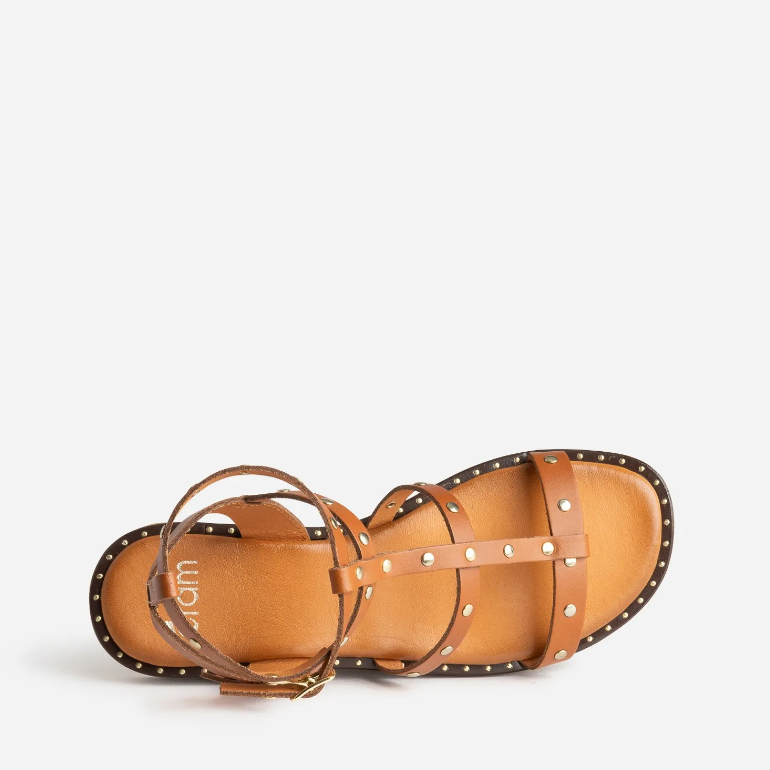 Eram Sandales^Sandale-spartiate camel cuir clouté COGNAC