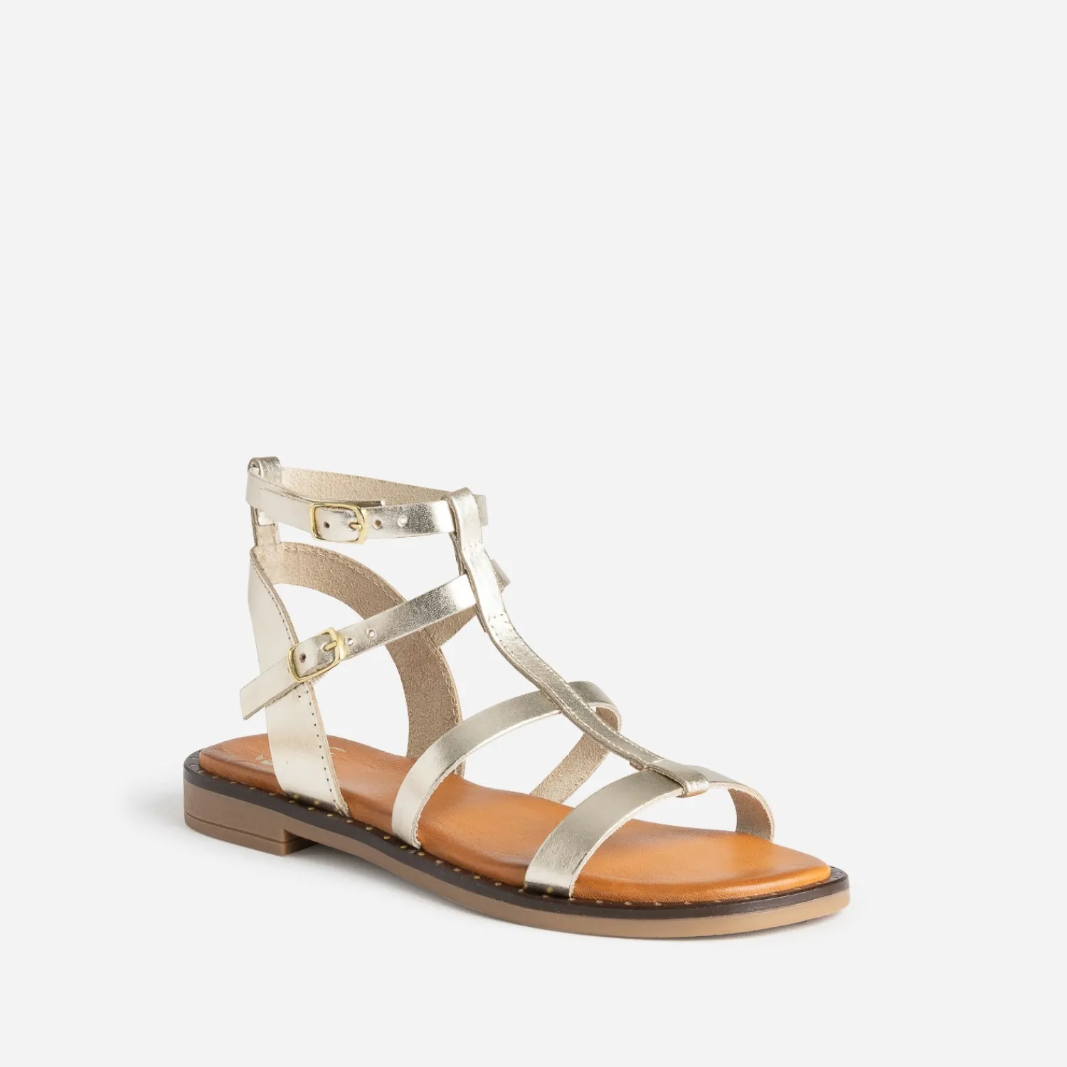 Eram Sandales^Sandale-spartiate camel cuir OR