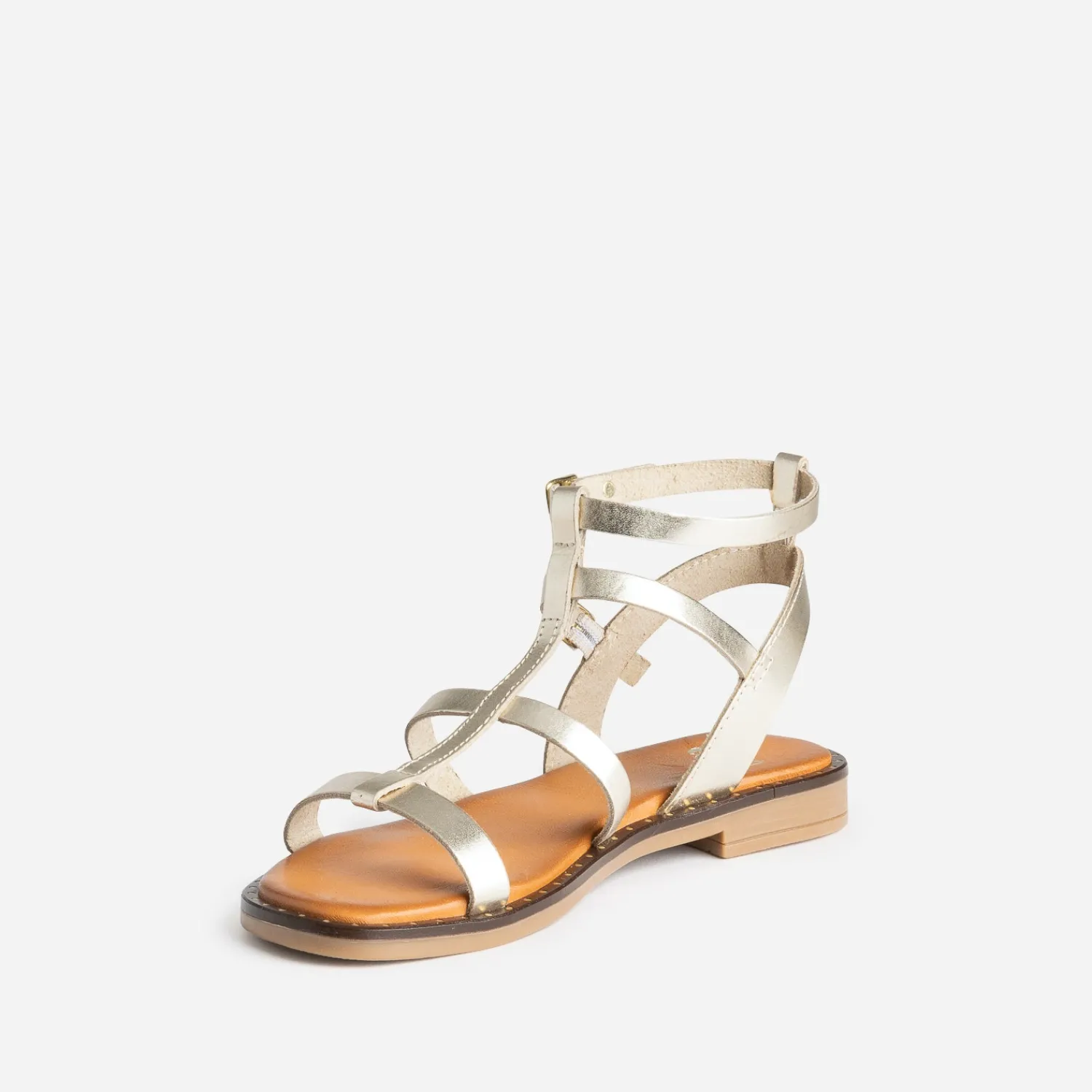 Eram Sandales^Sandale-spartiate camel cuir OR
