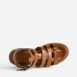 Texto Sandales^Sandale-spartiate en cuir COGNAC