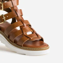 Texto Sandales^Sandale-spartiate en cuir COGNAC