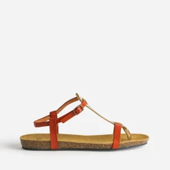 Eram Sandales^Sandale-tong anatomique rouge et doré en cuir ORANGE