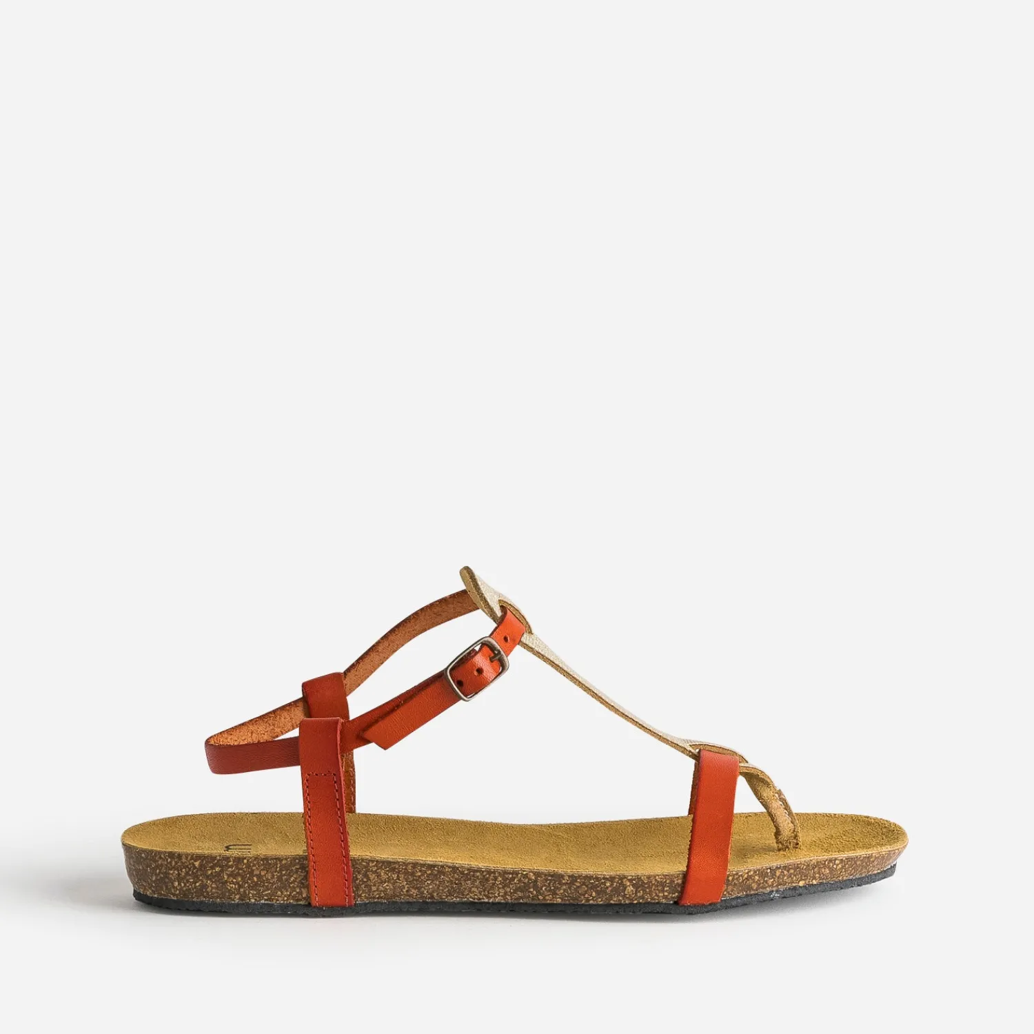 Eram Sandales^Sandale-tong anatomique rouge et doré en cuir ORANGE