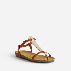 Eram Sandales^Sandale-tong anatomique rouge et doré en cuir ORANGE