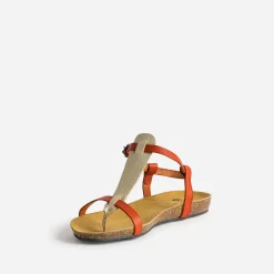 Eram Sandales^Sandale-tong anatomique rouge et doré en cuir ORANGE